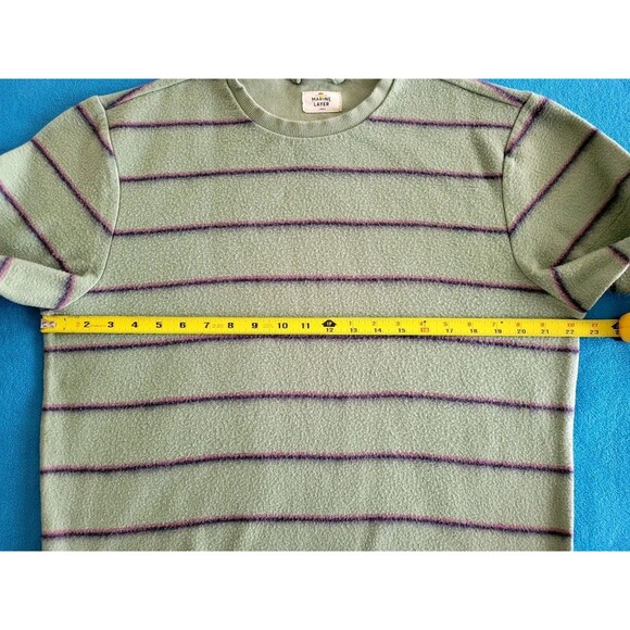 Marine Layer Men's Fleece Crew Sweatshirt Hedge Green Stripe Size L - Picture 5 of 11